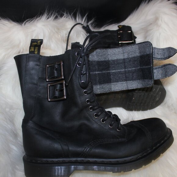 Dr. Martens bacle   zip lace black leather  moto boots 11-eye men's  size 42/10 - Picture 6 of 9